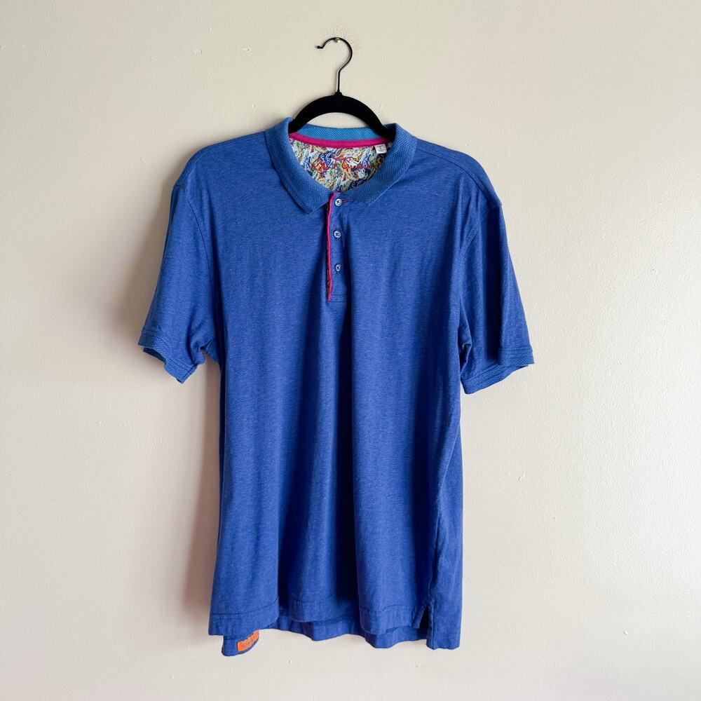 Robert Graham Blue Classic Fit Short Sleeve Polo Shirt Large Preppy